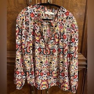 LOFT Women's Vibrant Floral Blouse - Red, Black, White